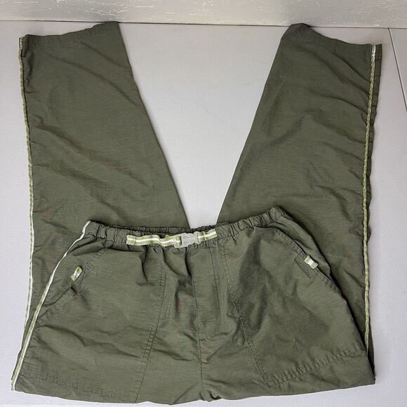 Vintage Catalina Track Pants Womens Medium Green Nylon Belted Side Stripe Y2K - Picture 1 of 11